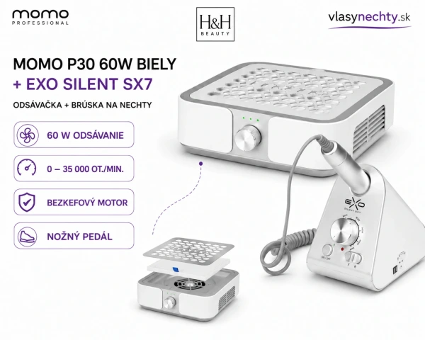 MOMO P30 60W biely + EXO Silent SX7 – profes. sada odsávačky prachu a brúsky na nechty 16