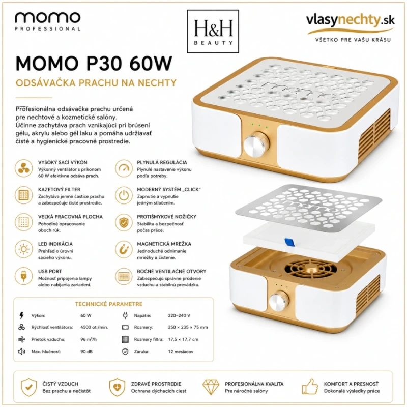MOMO P30 60W – Odsávačka prachu na nechty zlatá 12