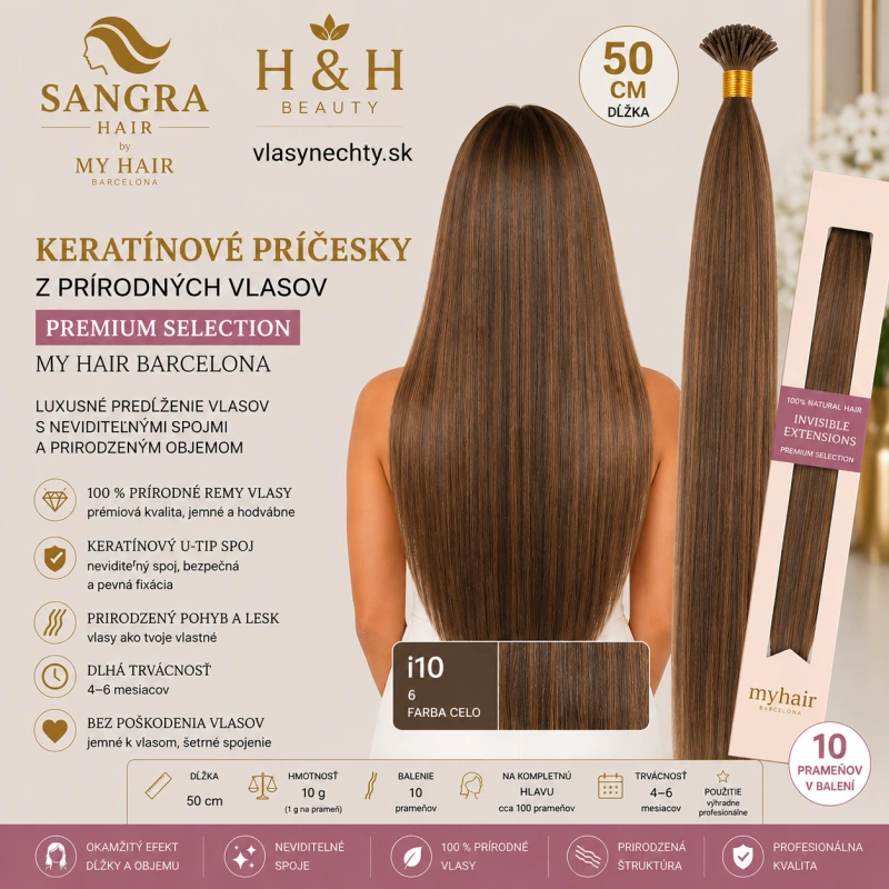 i10 Keratínové príčesky z prírodných vlasov 50 cm – My Hair Barcelona FARBA 6