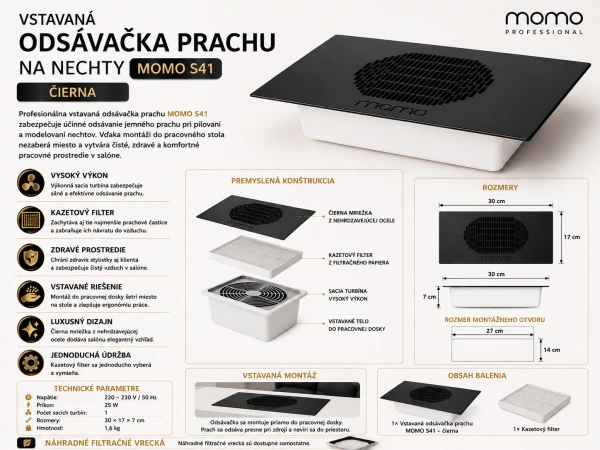 VSTAVANÁ ODSÁVAČKA PRACHU NA NECHTY MOMO S41 ČIERNA 5