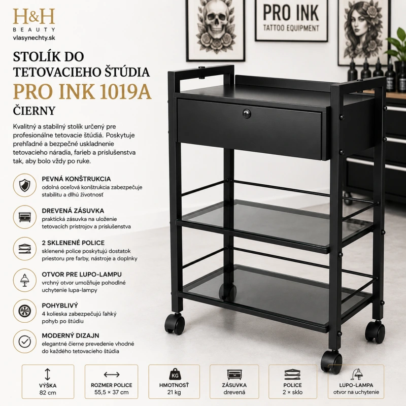 STOLÍK DO TETOVACIEHO ŠTÚDIA PRO INK 1019A ČIERNY