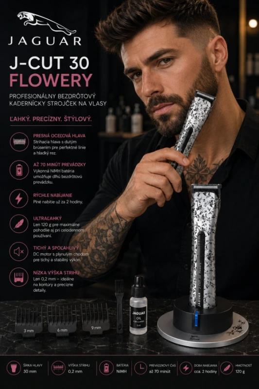 JAGUAR J-CUT 30 FLOWERY – Profesionálny bezdrôtový kadernícky strojček na vlasy 3