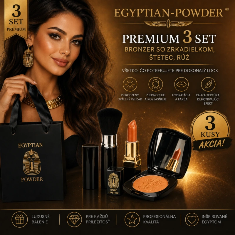 Egyptian-Powder ® Bronzer - Premium 3 Set / bronzer so zrkadielkom, štetec, rúž / 4
