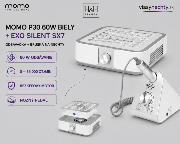 MOMO P30 60W biely + EXO Silent SX7 – profes. sada odsávačky prachu a brúsky na nechty 17