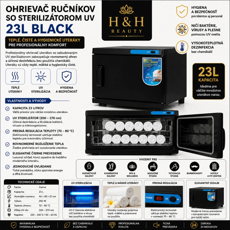 OHRIEVAČ RUČNÍKOV SO STERILIZÁTOROM UV 23L BLACK