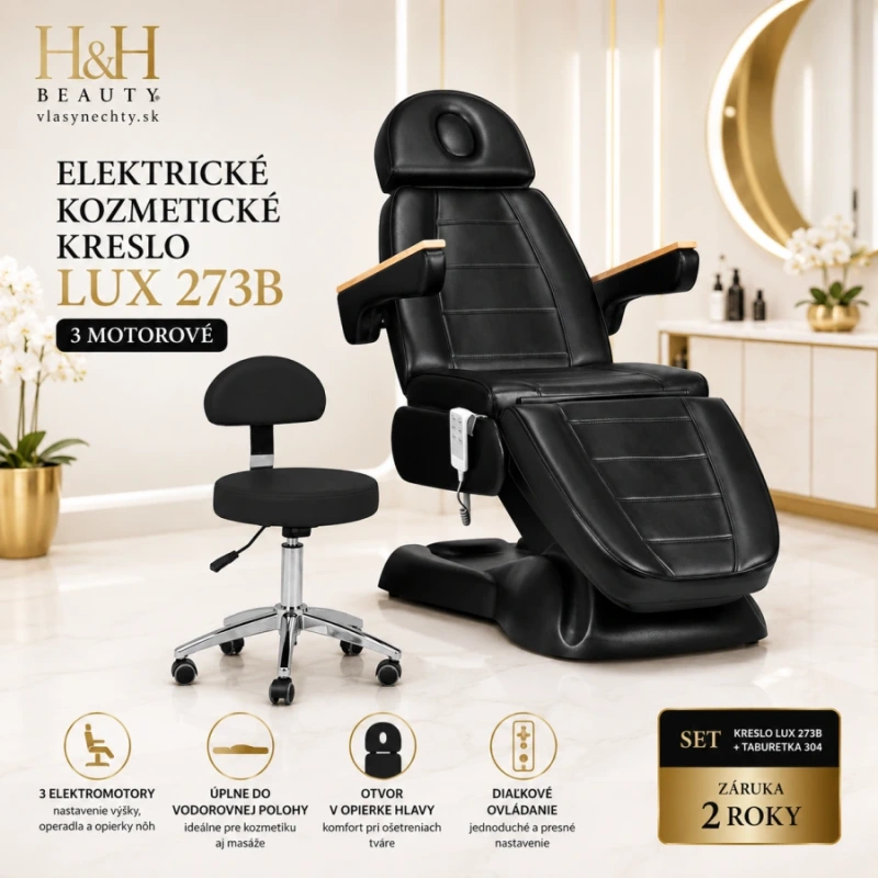 ELEKTRICKÉ KOZMETICKÉ KRESLO LUX 273B 3 MOTOROVÉ ČIERNE + taburetka 304 čierna 16