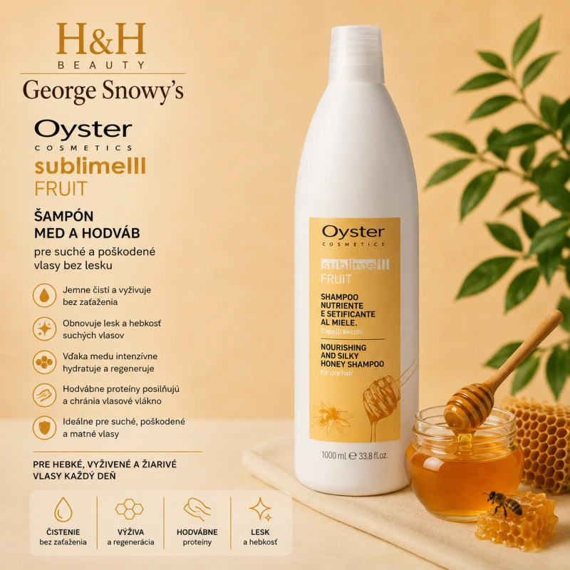 OYSTER Šampón - med a hodváb 1000 ml, pre suché a poškodené vlasy bez lesku