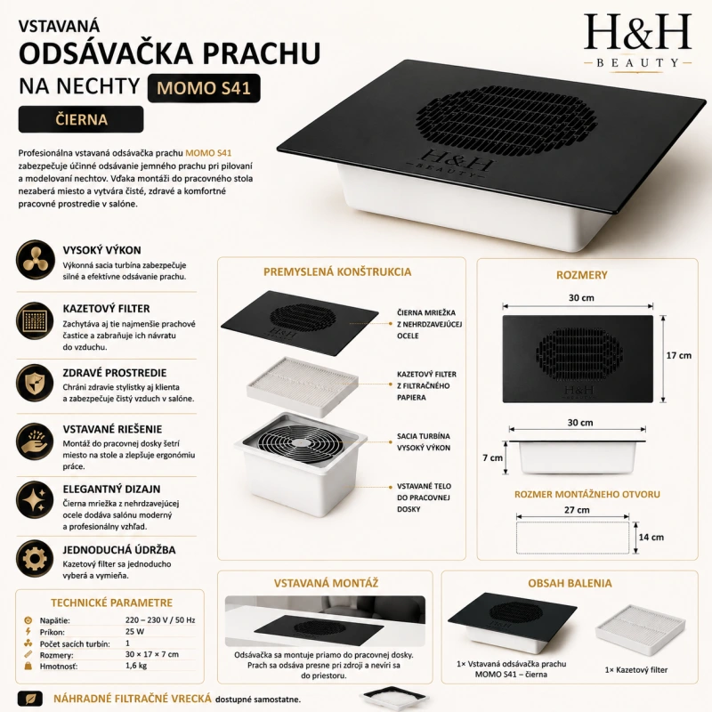 VSTAVANÁ ODSÁVAČKA PRACHU NA NECHTY MOMO S41 ČIERNA