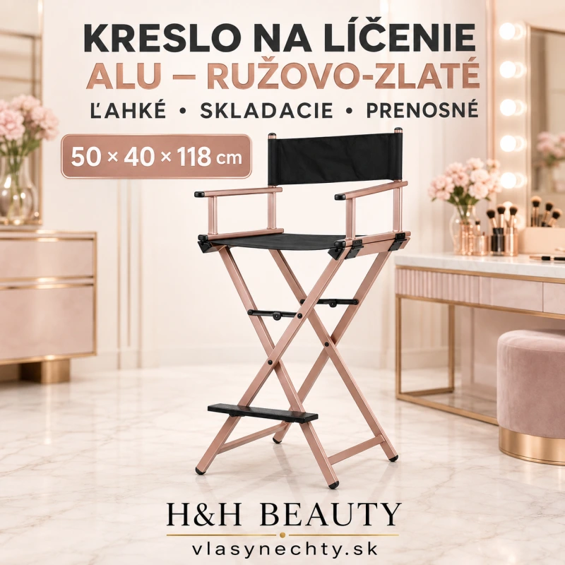 KOZMETICKÉ KRESLO NA LÍČENIE E ALU RUŽOVO ZLATÉ