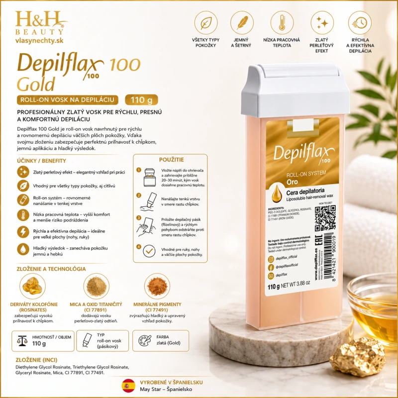 Depilflax 100 Gold – roll-on vosk na depiláciu 110 g