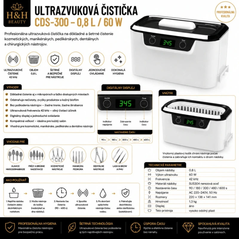 ULTRAZVUKOVÁ ČISTIČKA CDS-300 obj. 0,8L 60W 3