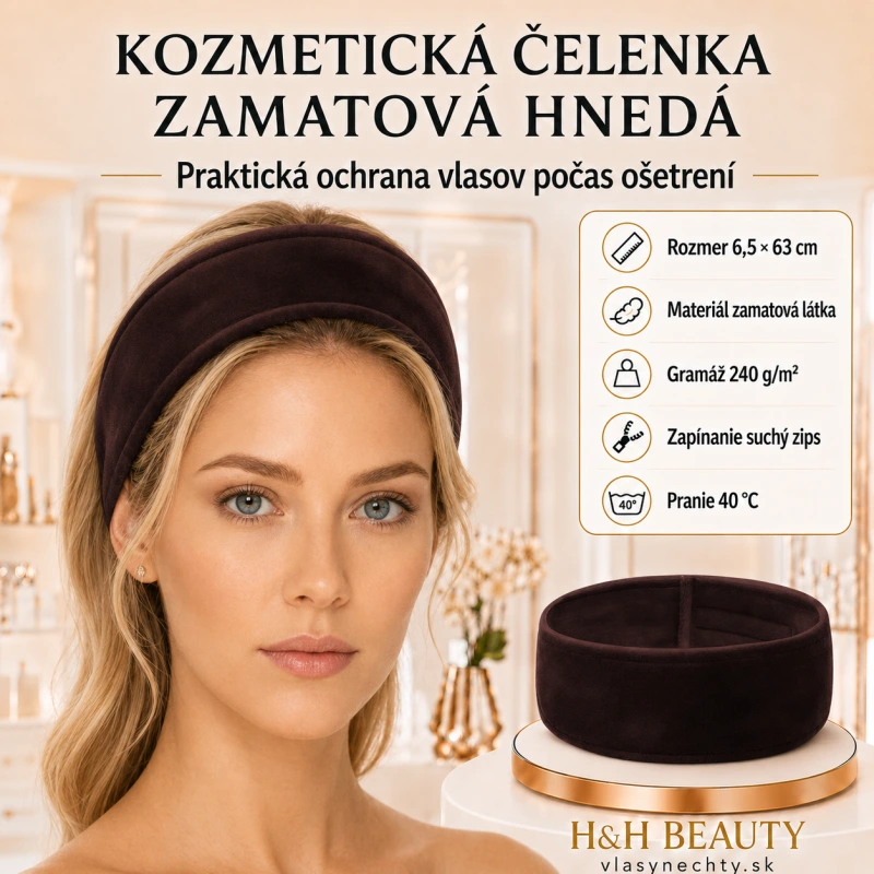 KOZMETICKÁ ČELENKA ZAMATOVÁ HNEDÁ