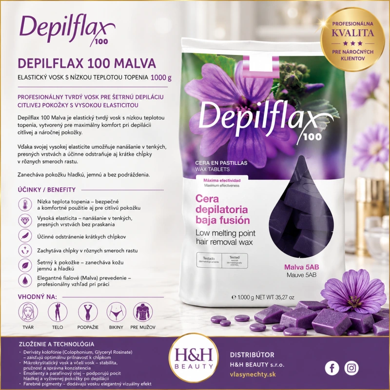 DEPILFLAX 100 Malva – elastický vosk s nízkou teplotou topenia 1000 g