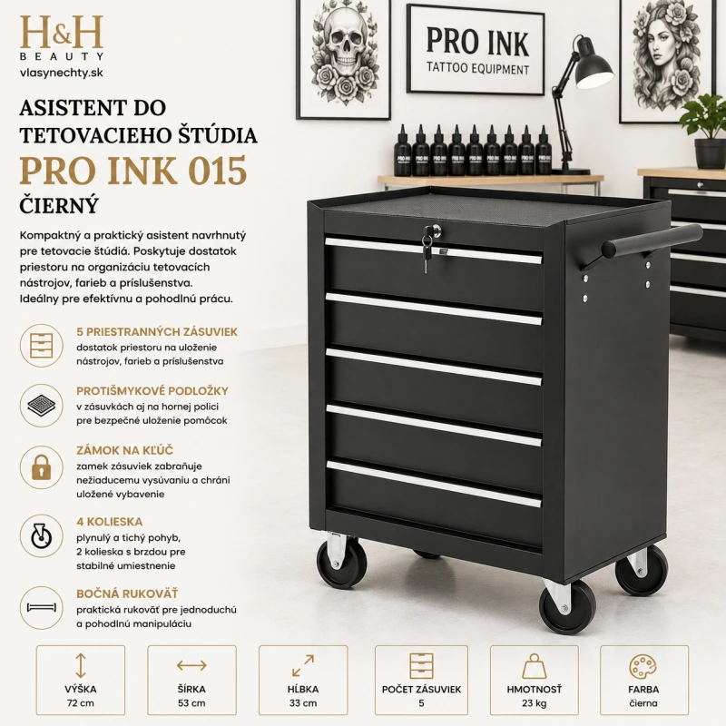 STOLÍK DO TETOVACIEHO ŠTÚDIA PRO INK 015 – čierny