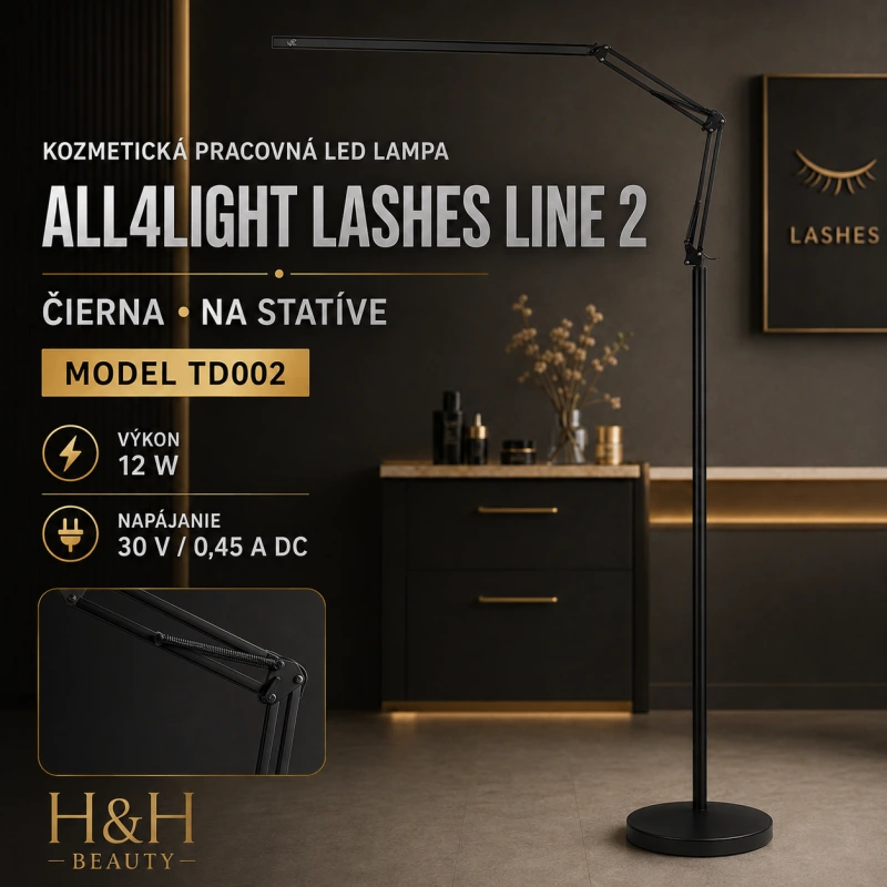 KOZMETICKÁ PRACOVNÁ LAMPA LED ALL4LIGHT LASHES LINE 2 ČIERNA NA STATÍVE