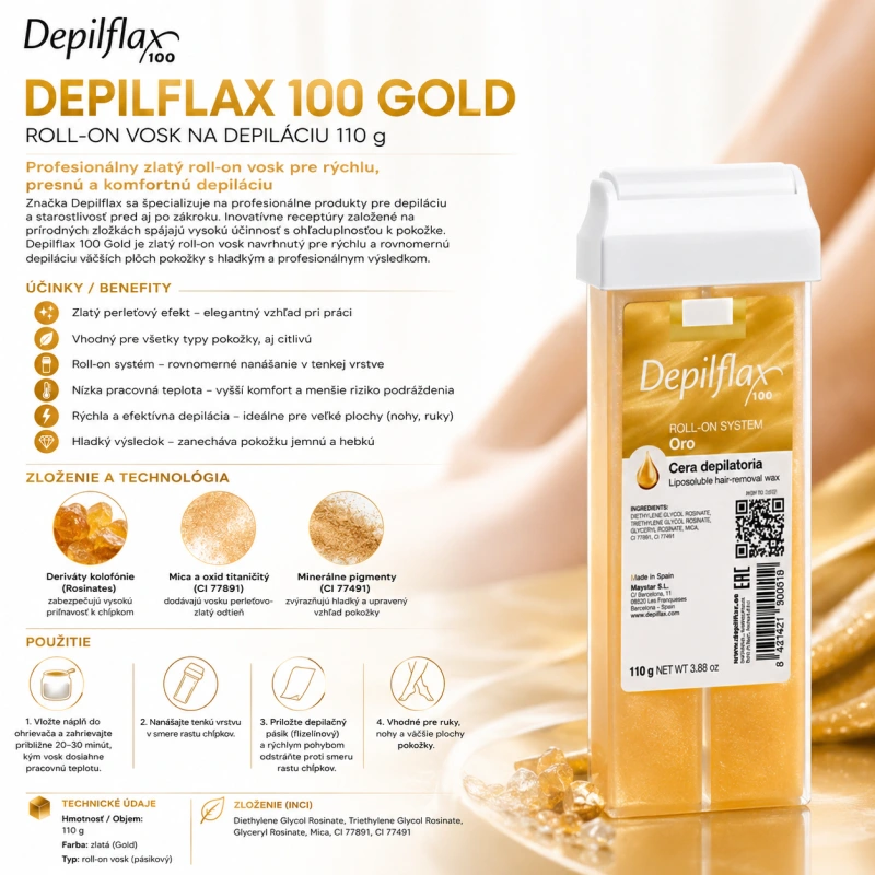 Depilflax 100 Gold – roll-on vosk na depiláciu 110 g 2