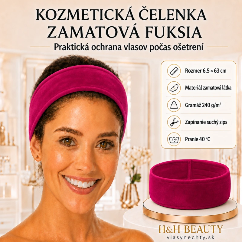 KOZMETICKÁ ČELENKA ZAMATOVÁ FUKSIA