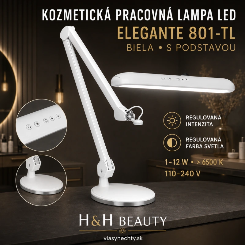KOZMETICKÁ PRACOVNÁ LAMPA LED ELEGANTE 801-TL S PODSTAVOU A REGULOVANOU INTENZITOU A FARBOU SVETLA